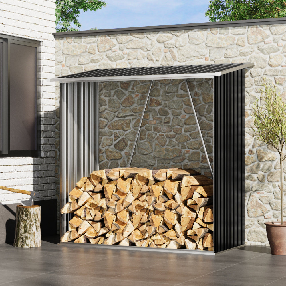 5x5ft Metal Galvanised Steel Firewood Outdoor Log Storage Shed
